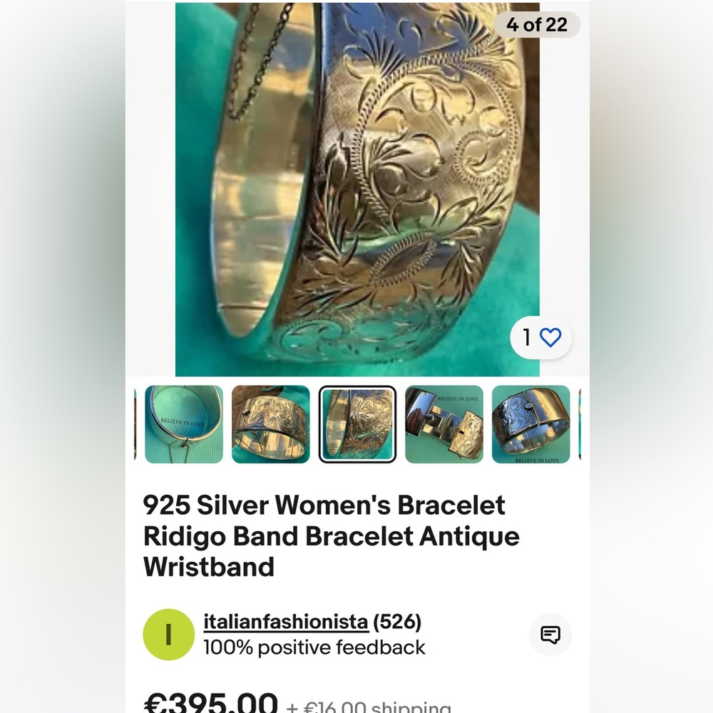 Antique solid sterling silver hand etched wide hinged bangle bracelet - Picture 9 of 9